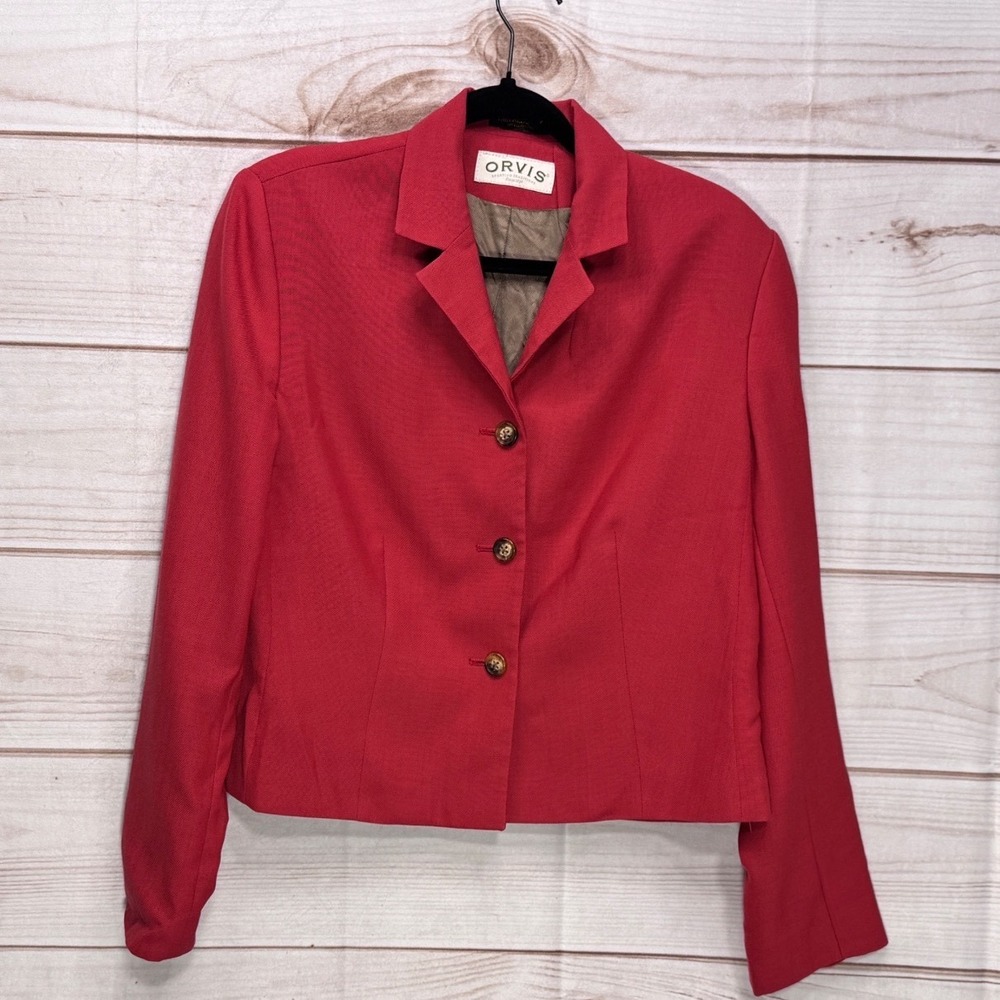 Orvis Blazer Jacket Womens 10R Red Excellent Wool Blend Cropped Tailored USA